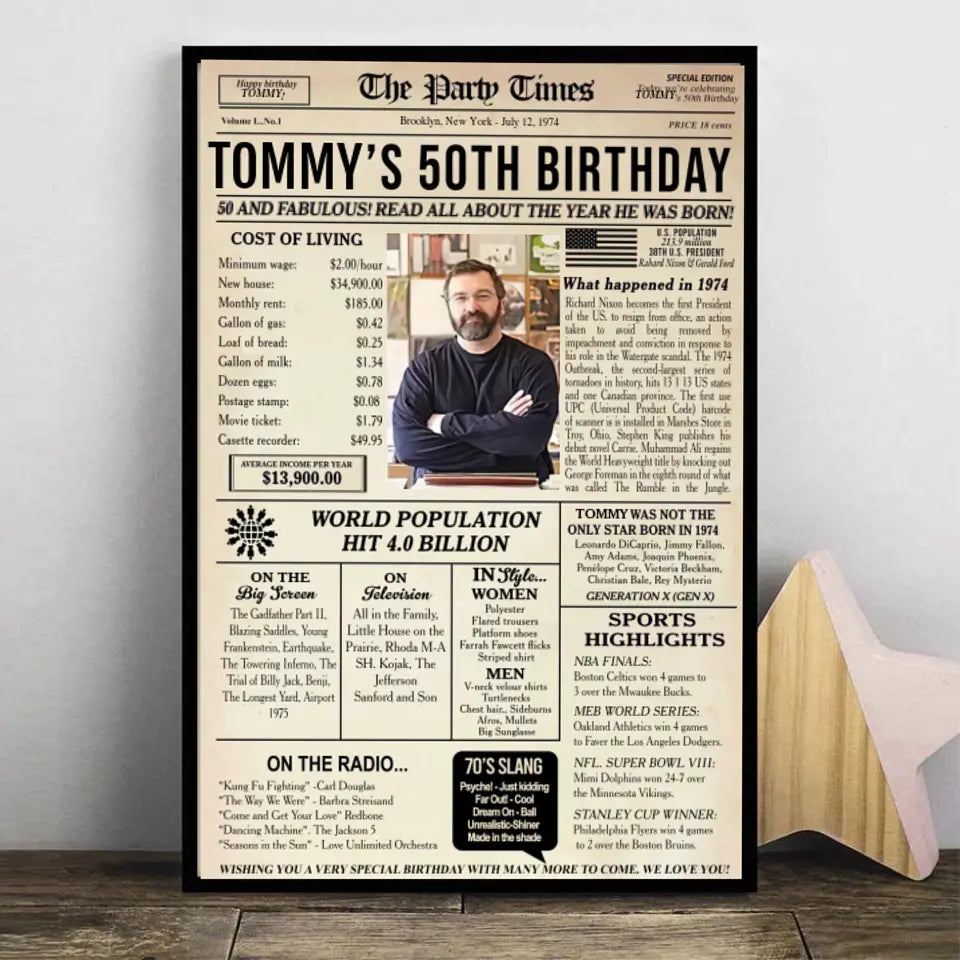 50th Birthday Newspaper Poster, 50th birthday gift for grandma or grandpa,1974 birthday, back in 1974, 50th birthday decorations Printable