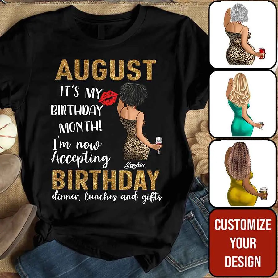 Custom August Birthday Shirt For Woman, Queens Are Born In August Gifts, It&#39;s My Birthday Month, Melanin Afro Woman Shirt, Black Girl Tee, Afro Queen Gift-YPT-ALK