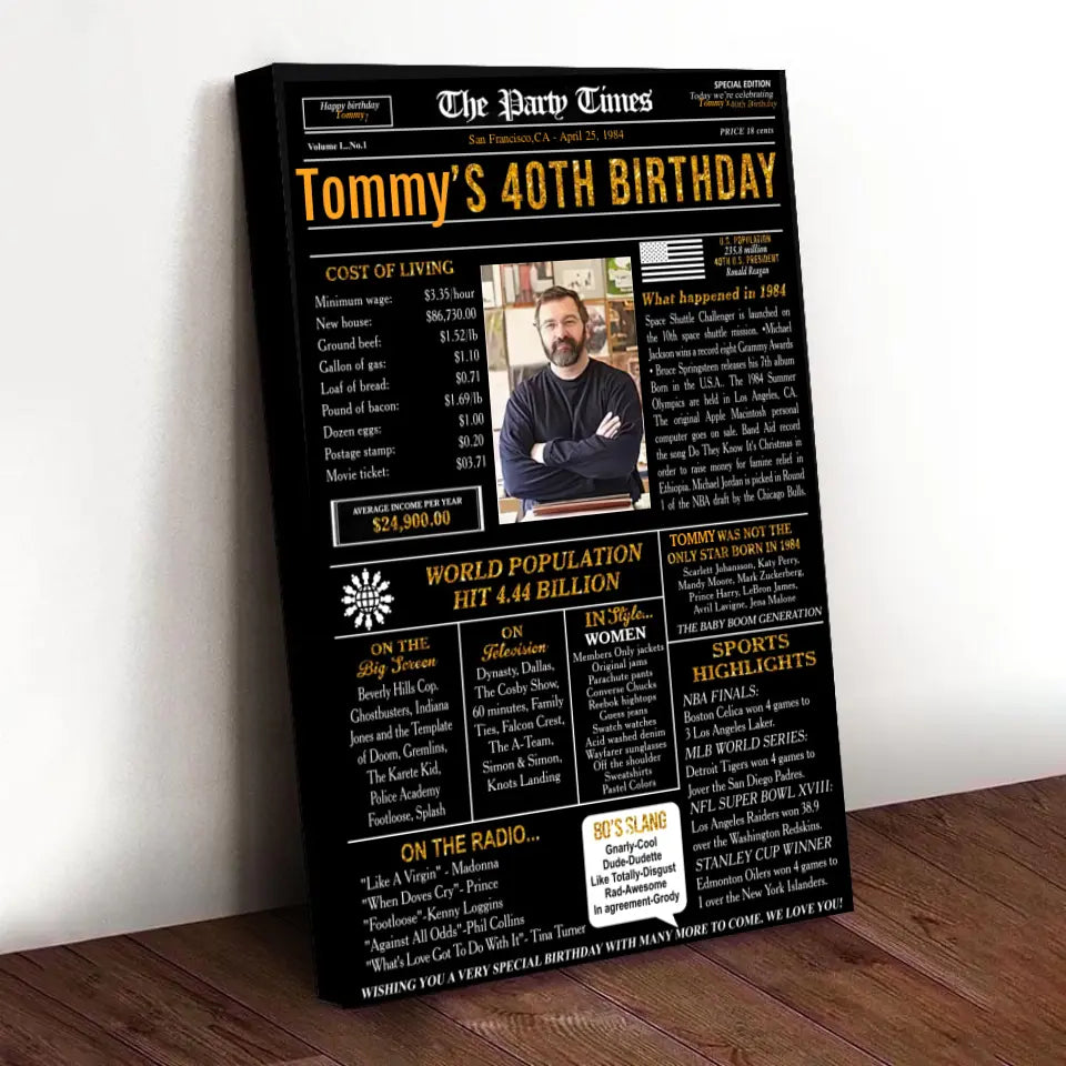 40th Birthday Newspaper Poster Sign Printable, 40th birthday gift for man or woman, Party sign back in 1984, 40th birthday decoration
