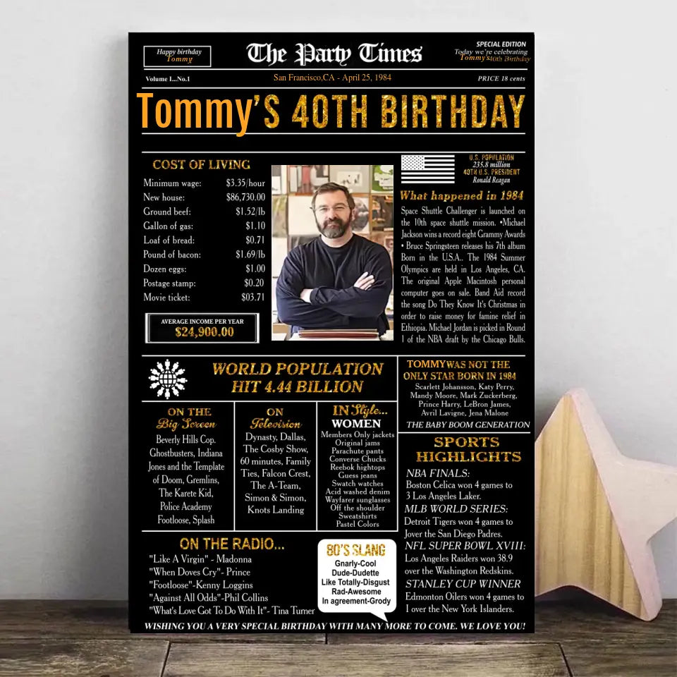 40th Birthday Newspaper Poster Sign Printable, 40th birthday gift for man or woman, Party sign back in 1984, 40th birthday decoration