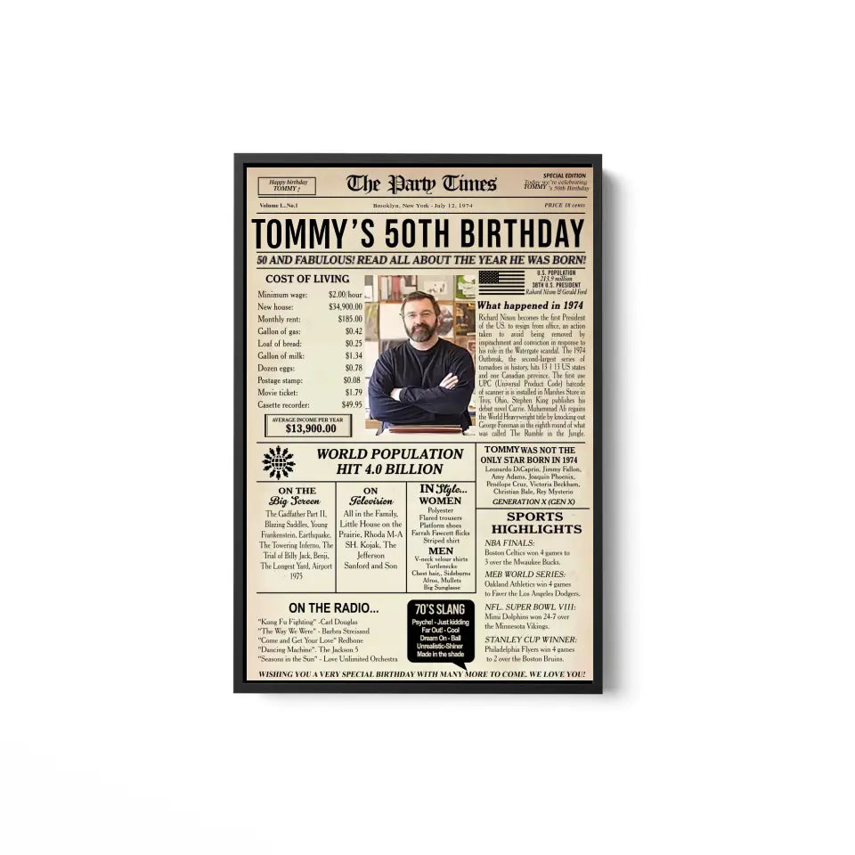 50th Birthday Newspaper Poster, 50th birthday gift for grandma or grandpa,1974 birthday, back in 1974, 50th birthday decorations Printable
