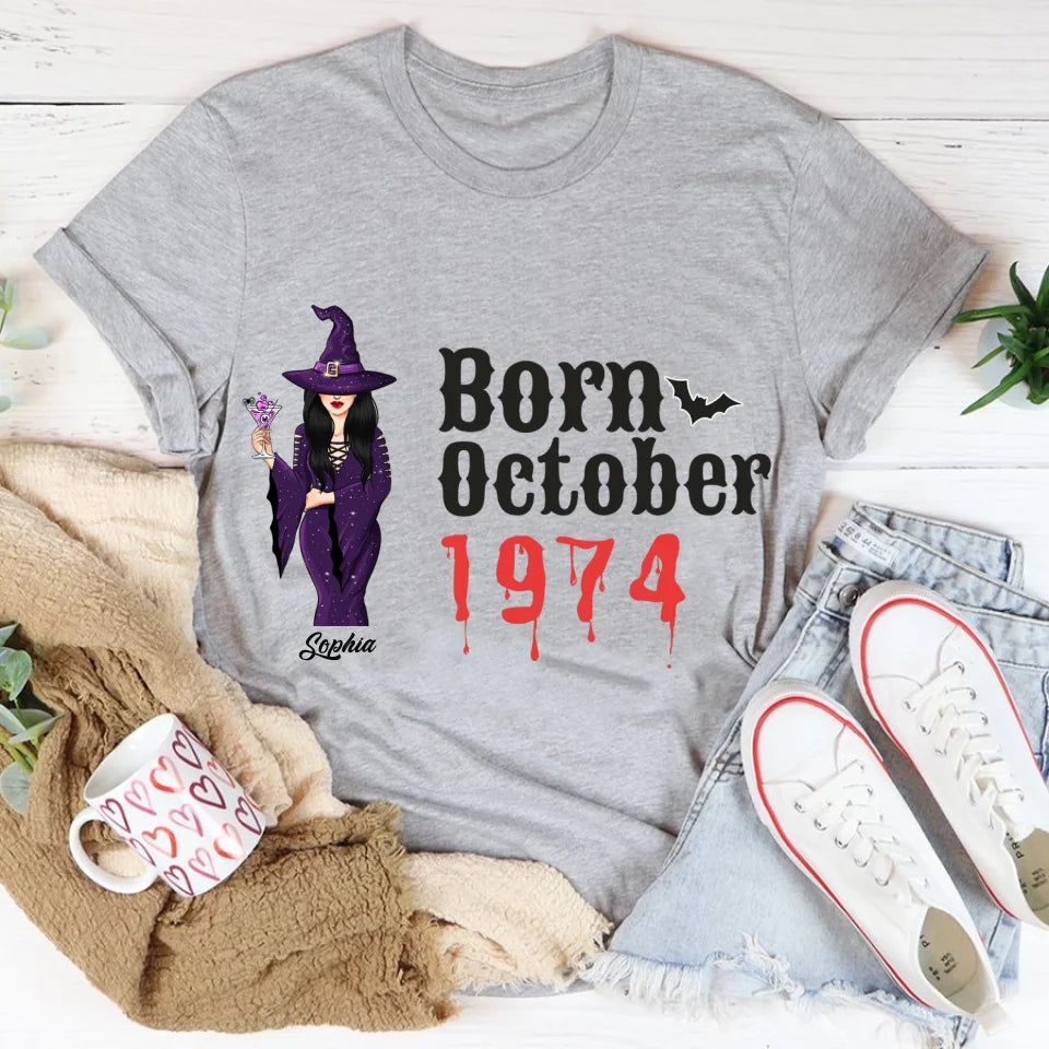Personalized Fabulous Since 1974 50th Birthday Unique T Shirt For Woman, Queens are Born In October, Her Gifts For 50 Years Old , Turning 50 Birthday Cotton Shirt-YPT-ALK