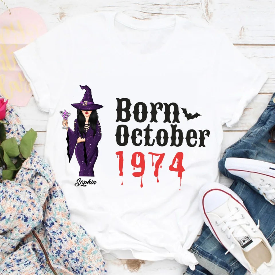 Personalized Fabulous Since 1974 50th Birthday Unique T Shirt For Woman, Queens are Born In October, Her Gifts For 50 Years Old , Turning 50 Birthday Cotton Shirt-YPT-ALK