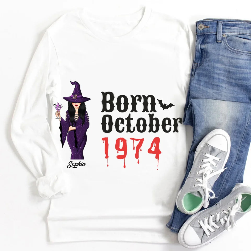Personalized Fabulous Since 1974 50th Birthday Unique T Shirt For Woman, Queens are Born In October, Her Gifts For 50 Years Old , Turning 50 Birthday Cotton Shirt-YPT-ALK