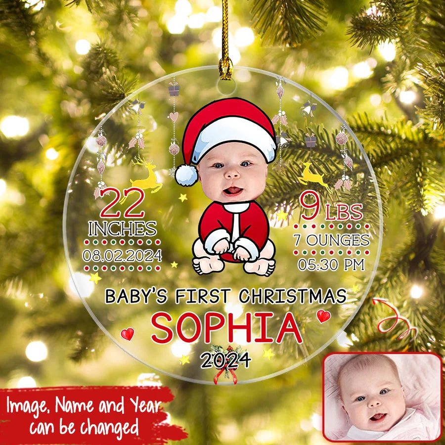 Customized Baby First Christmas Ornament 2024, Custom Photo Baby Ornament, Baby&#39;s First Christmas Ornament, Baby Girl boy First Christmas Ornament, 2024 Baby First Christmas Ornament, Baby Ornament