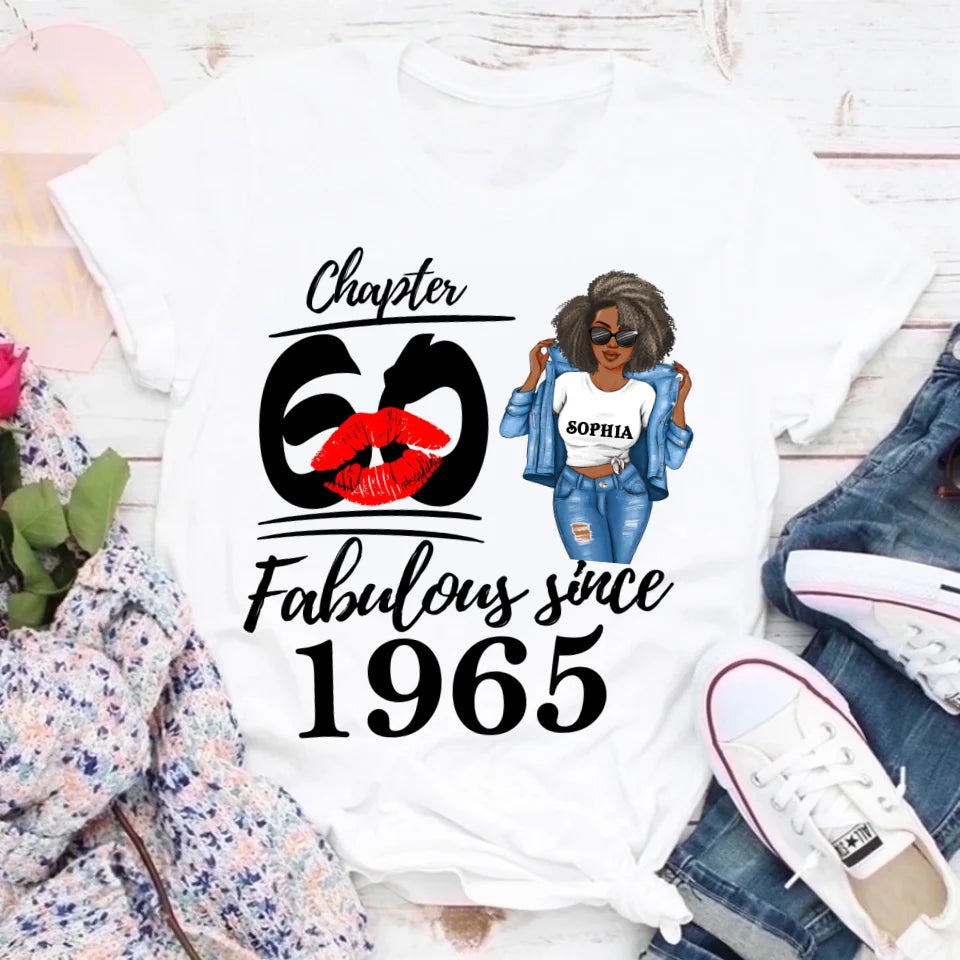 Chapter 60, Fabulous Since 1965 60th Birthday Unique T Shirt For Woman, Custom Birthday Shirt, Her Gifts For 60 Years Old , Turning 60 Birthday Cotton Shirt