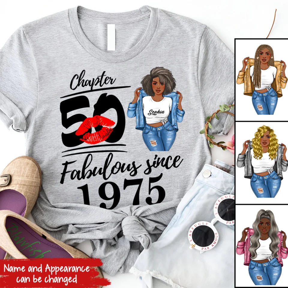 Chapter 50, Fabulous Since 1975 50th Birthday Unique T Shirt For Woman, Custom Birthday Shirt, Her Gifts For 50 Years Old , Turning 50 Birthday Cotton Shirt