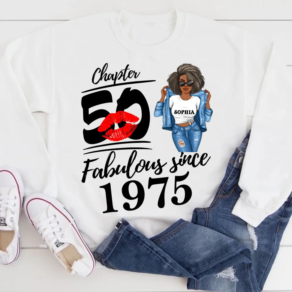 Chapter 50, Fabulous Since 1975 50th Birthday Unique T Shirt For Woman, Custom Birthday Shirt, Her Gifts For 50 Years Old , Turning 50 Birthday Cotton Shirt