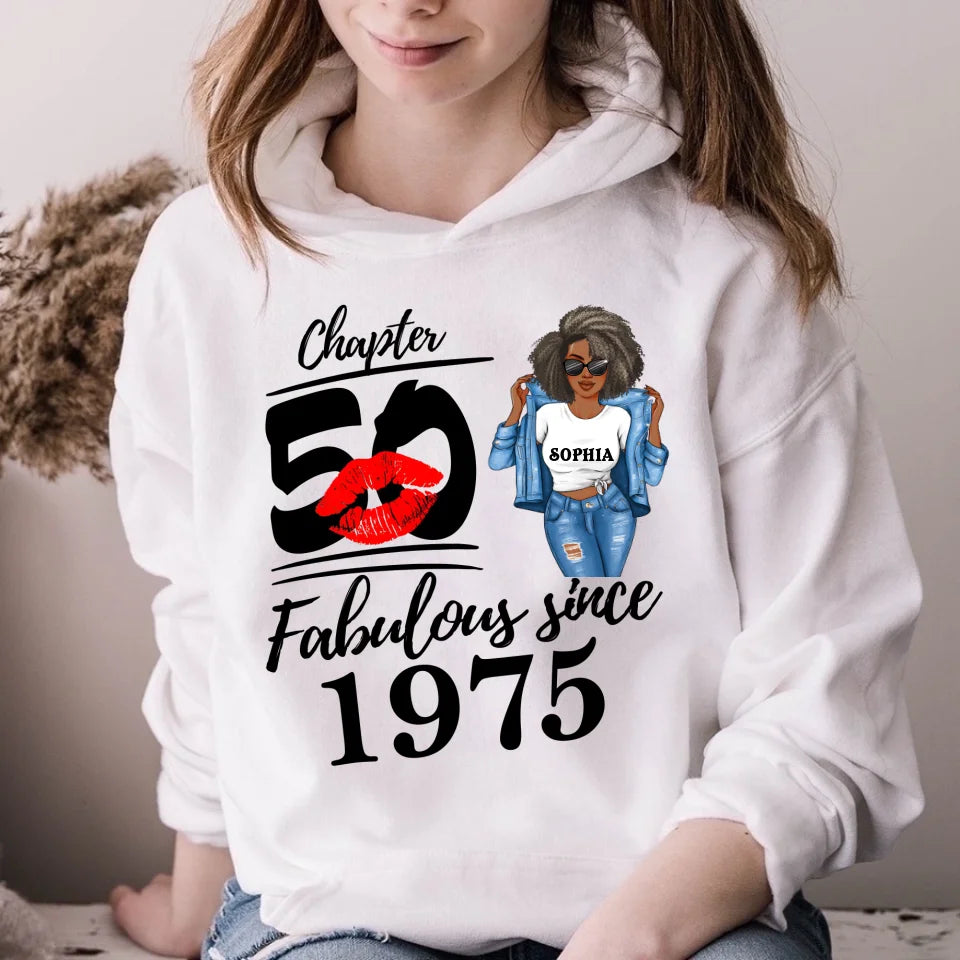 Chapter 50, Fabulous Since 1975 50th Birthday Unique T Shirt For Woman, Custom Birthday Shirt, Her Gifts For 50 Years Old , Turning 50 Birthday Cotton Shirt