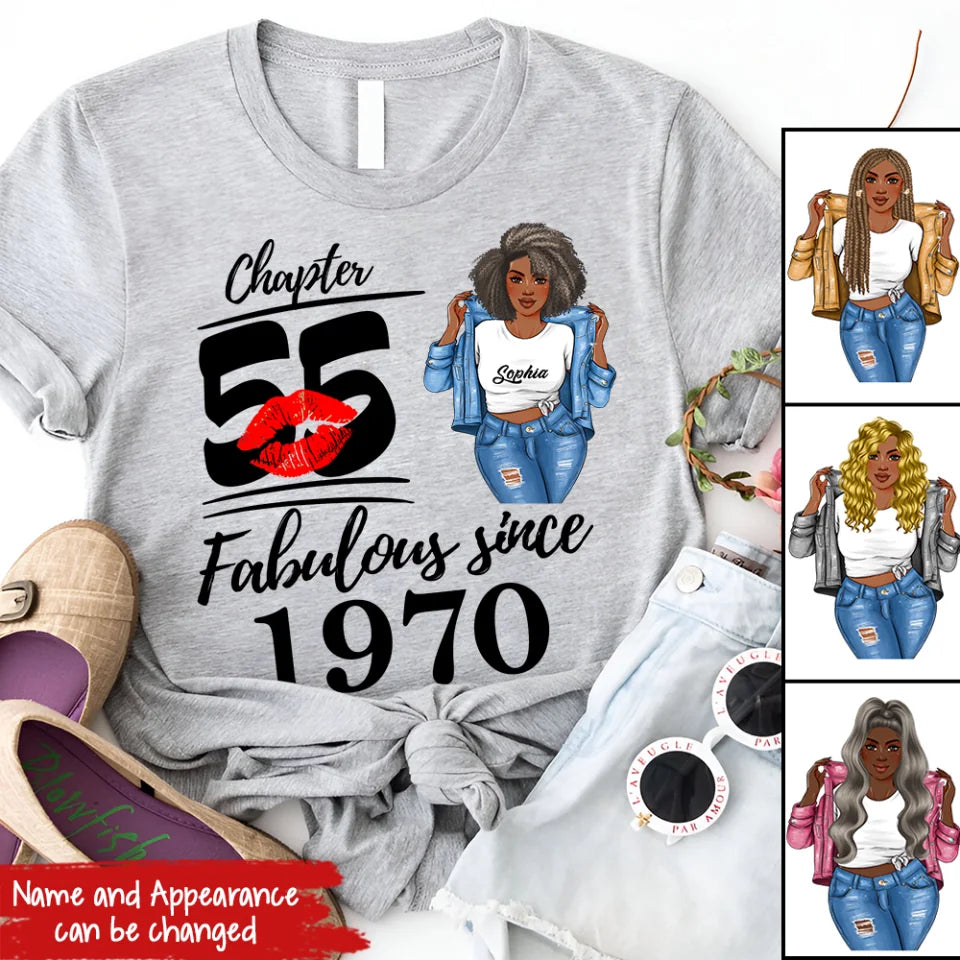 Chapter 55, Fabulous Since 1970 55th Birthday Unique T Shirt For Woman, Custom Birthday Shirt, Her Gifts For 55 Years Old , Turning 55 Birthday Cotton Shirt