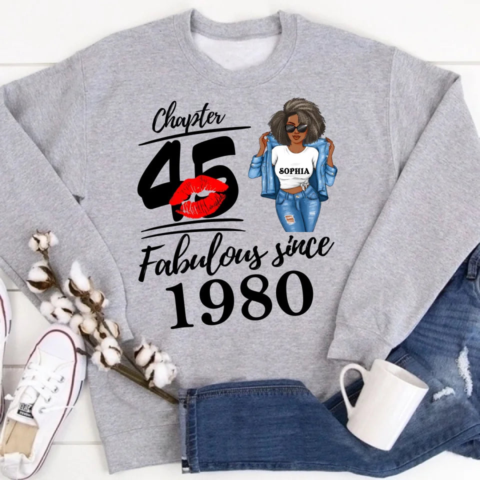 Chapter 45, Fabulous Since 1980 45th Birthday Unique T Shirt For Woman, Custom Birthday Shirt, Her Gifts For 45 Years Old , Turning 45 Birthday Cotton Shirt