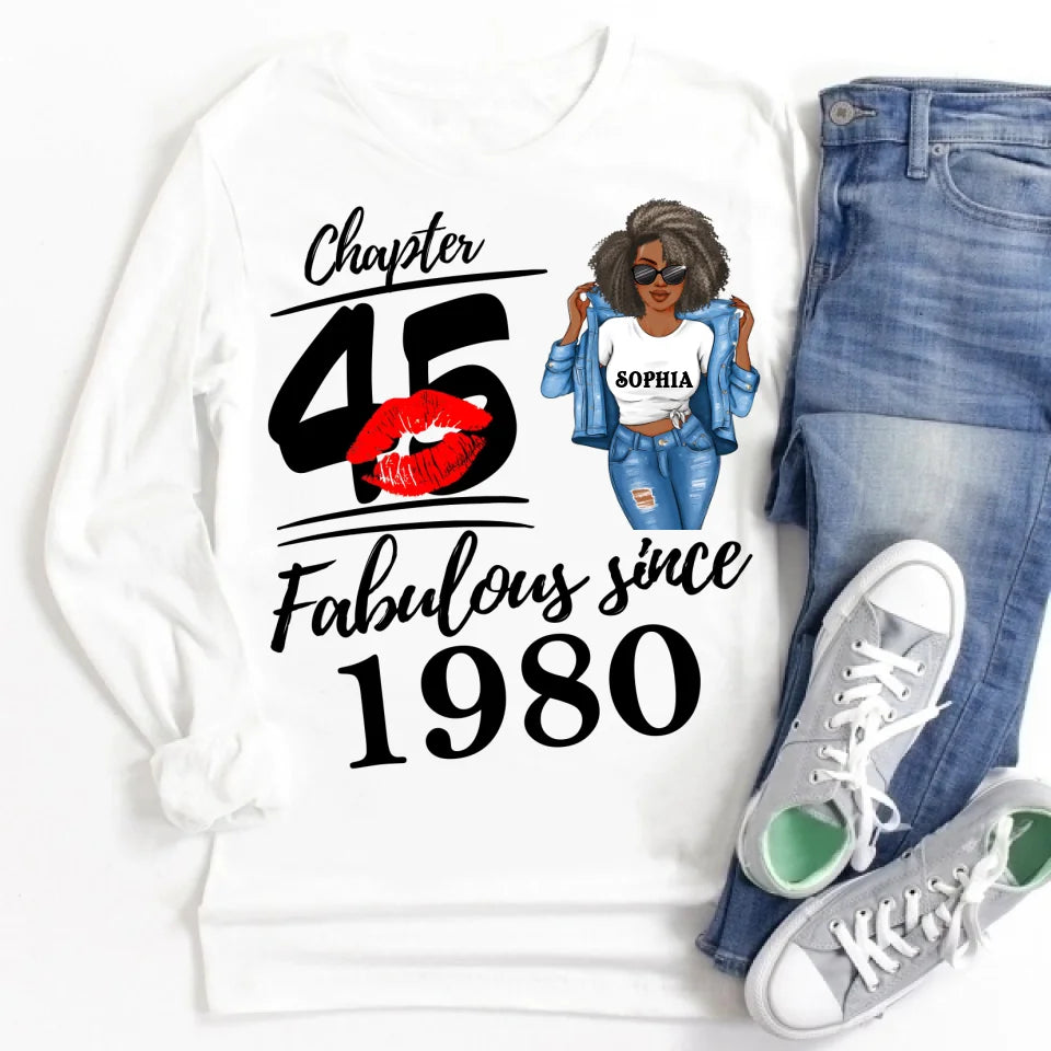 Chapter 45, Fabulous Since 1980 45th Birthday Unique T Shirt For Woman, Custom Birthday Shirt, Her Gifts For 45 Years Old , Turning 45 Birthday Cotton Shirt