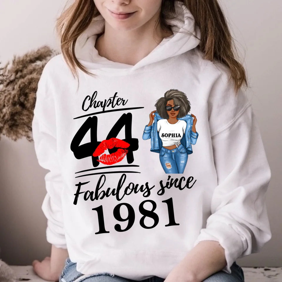 Chapter 44, Fabulous Since 1981 44th Birthday Unique T Shirt For Woman, Custom Birthday Shirt, Her Gifts For 44 Years Old , Turning 44 Birthday Cotton Shirt