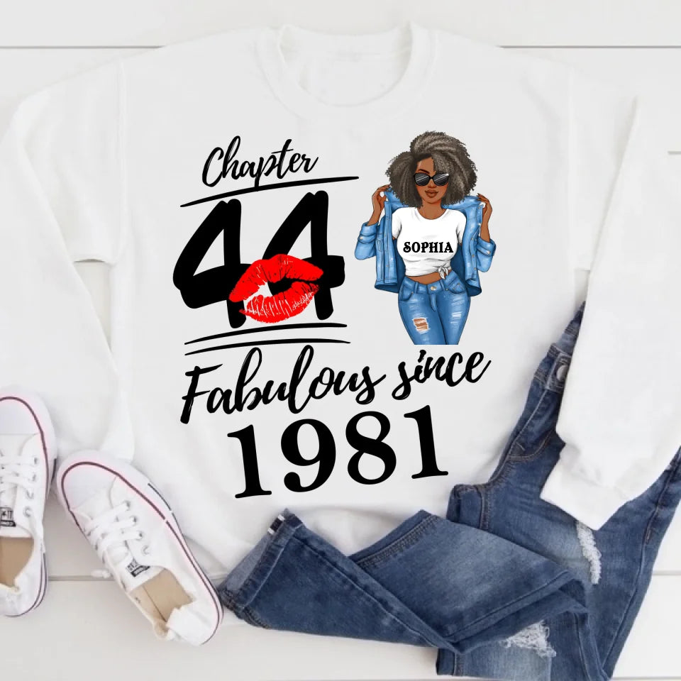 Chapter 44, Fabulous Since 1981 44th Birthday Unique T Shirt For Woman, Custom Birthday Shirt, Her Gifts For 44 Years Old , Turning 44 Birthday Cotton Shirt
