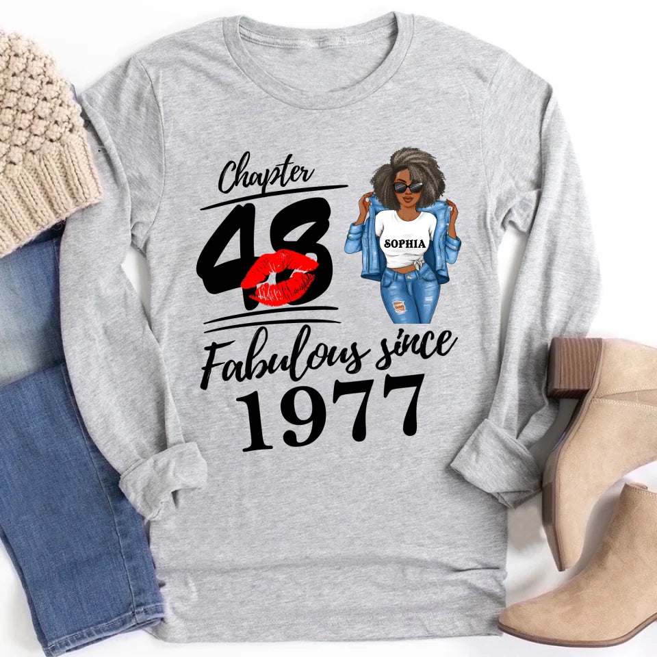 Chapter 48, Fabulous Since 1977 48 Birthday Unique T Shirt For Woman, Custom Birthday Shirt, Her Gifts For 48 Years Old , Turning 48 Birthday Cotton Shirt