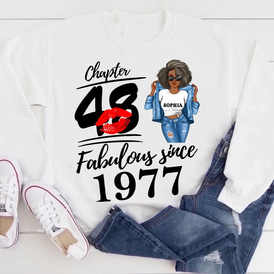 Chapter 48, Fabulous Since 1977 48 Birthday Unique T Shirt For Woman, Custom Birthday Shirt, Her Gifts For 48 Years Old , Turning 48 Birthday Cotton Shirt