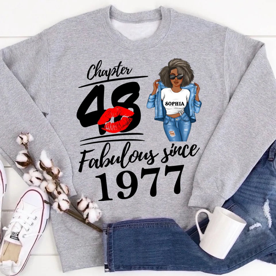 Chapter 48, Fabulous Since 1977 48 Birthday Unique T Shirt For Woman, Custom Birthday Shirt, Her Gifts For 48 Years Old , Turning 48 Birthday Cotton Shirt