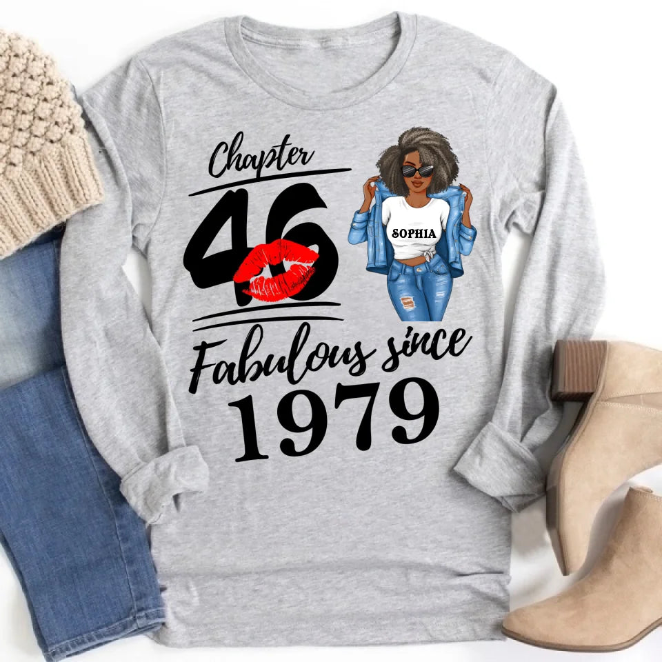 Chapter 46, Fabulous Since 1979 46th Birthday Unique T Shirt For Woman, Custom Birthday Shirt, Her Gifts For 46 Years Old , Turning 46 Birthday Cotton Shirt