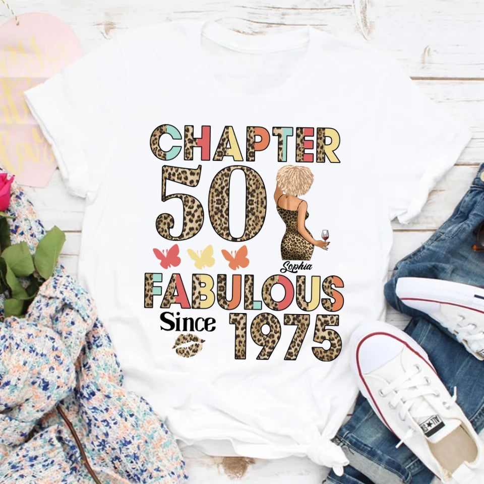 Chapter 50, Fabulous Since 1975 50th Birthday Unique T Shirt For Woman, Custom Birthday Shirt, Her Gifts For 50 Years Old , Turning 50 Birthday Cotton Shirt