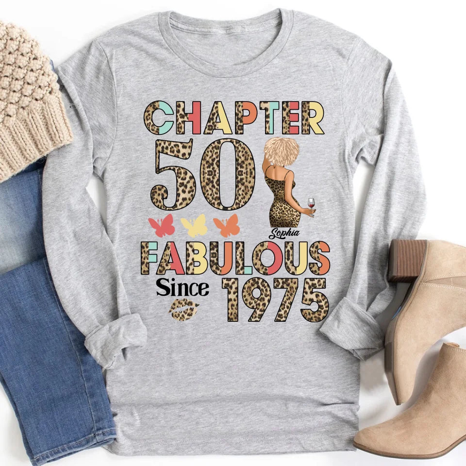 Chapter 50, Fabulous Since 1975 50th Birthday Unique T Shirt For Woman, Custom Birthday Shirt, Her Gifts For 50 Years Old , Turning 50 Birthday Cotton Shirt
