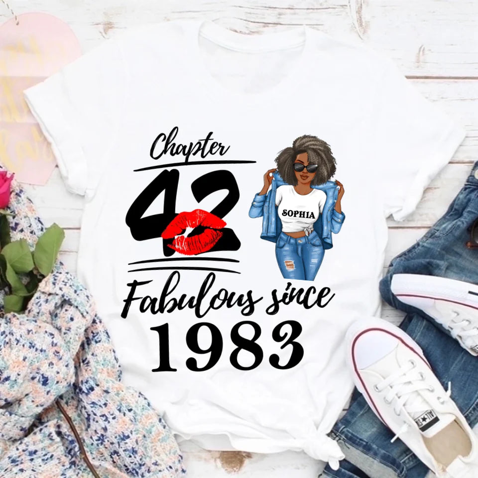 Chapter 42, Fabulous Since 1983 42nd Birthday Unique T Shirt For Woman, Custom Birthday Shirt, Her Gifts For 42 Years Old , Turning 42 Birthday Cotton Shirt