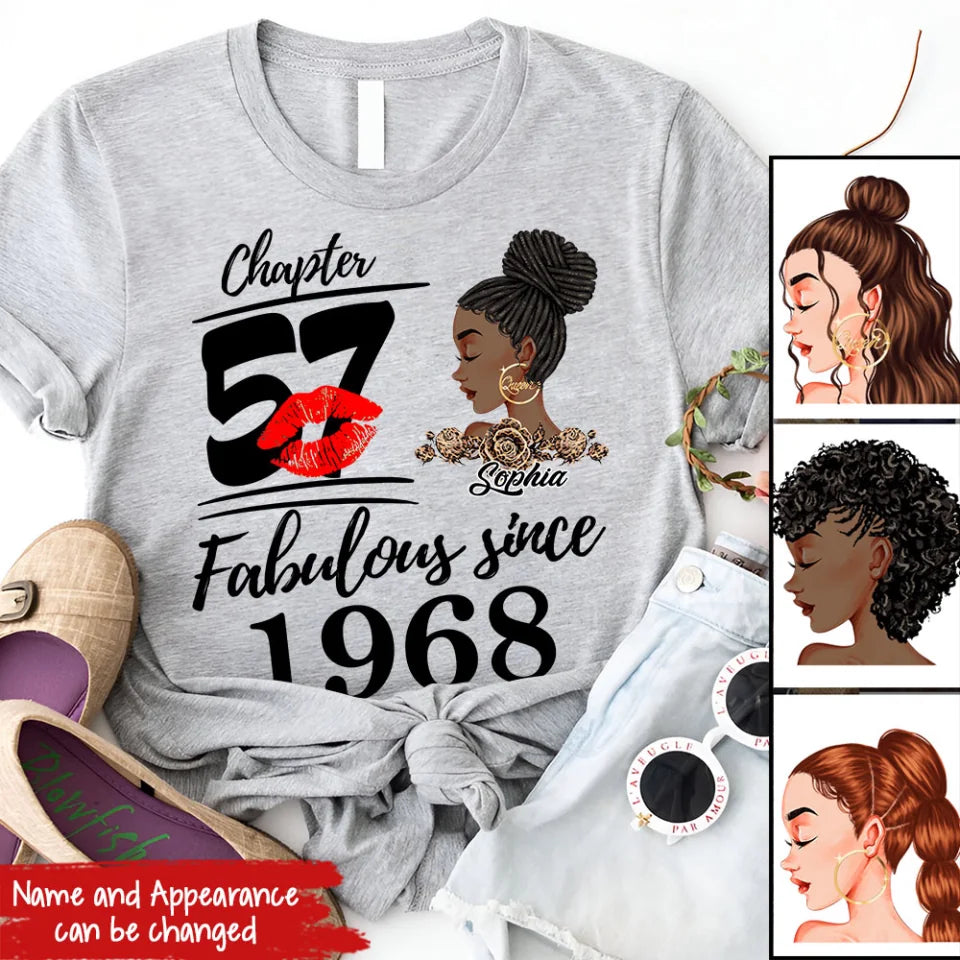 Custom Birthday Shirts, Chapter 57, Fabulous Since 1968 57th Birthday Unique T Shirt For Woman, Her Gifts For 57 Years Old, Turning 56 Birthday Cotton Shirt