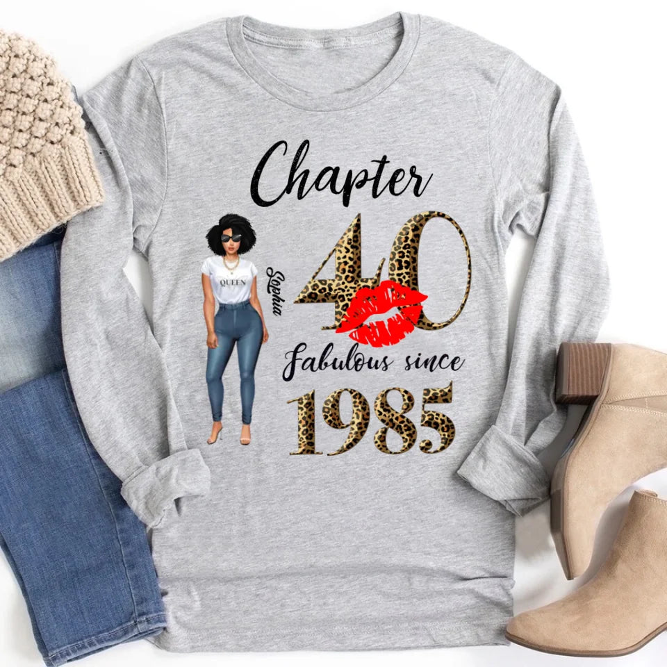 Chapter 40, Fabulous Since 1985 40th Birthday Unique T Shirt For Woman, Custom Birthday Shirt, Her Gifts For 40 Years Old , Turning 40 Birthday Cotton Shirt