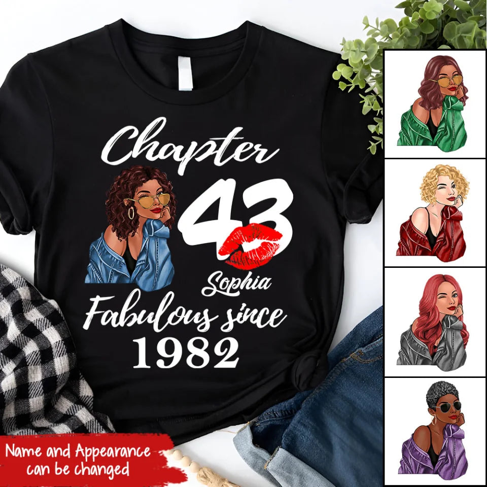 Custom Birthday Shirts, Chapter 43, Fabulous Since 1982 43rd Birthday Unique T Shirt For Woman, Her Gifts For 43 Years Old, Turning 43 Birthday Cotton Shirt