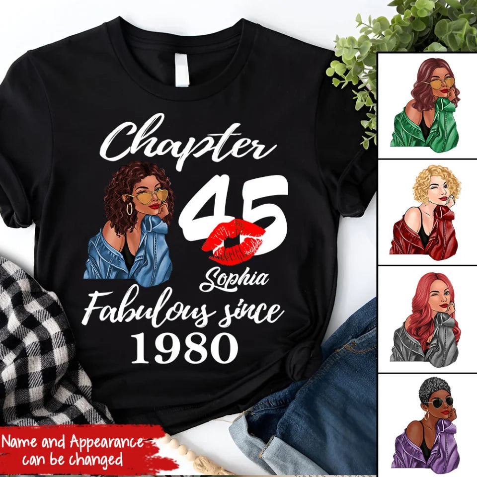 Custom Birthday Shirts, Chapter 45, Fabulous Since 1980 45th Birthday Unique T Shirt For Woman, Her Gifts For 45 Years Old, Turning 45 Birthday Cotton Shirt