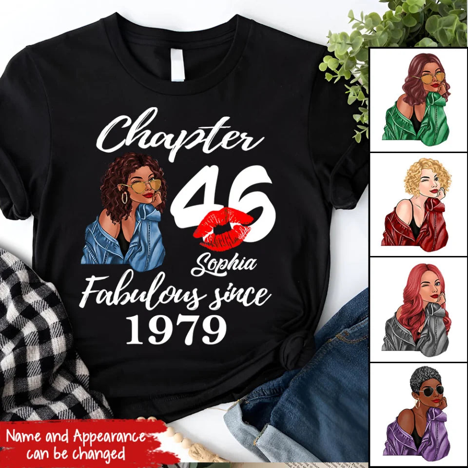 Custom Birthday Shirts, Chapter 46, Fabulous Since 1979 46th Birthday Unique T Shirt For Woman, Her Gifts For 46 Years Old, Turning 46 Birthday Cotton Shirt