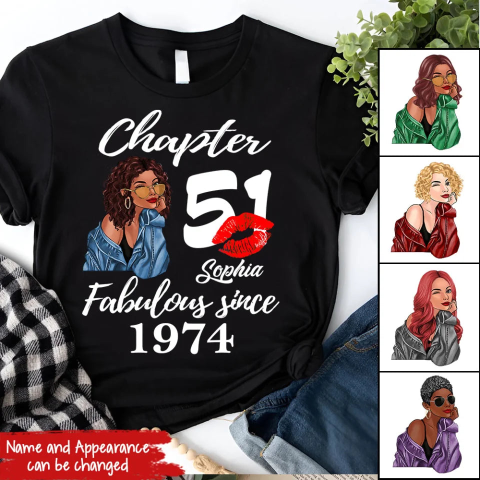 Custom Birthday Shirts, Chapter 51, Fabulous Since 1974 51st Birthday Unique T Shirt For Woman, Her Gifts For 51 Years Old, Turning 51 Birthday Cotton Shirt