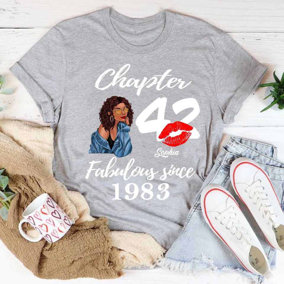 Custom Birthday Shirts, Chapter 42, Fabulous Since 1983 42nd Birthday Unique T Shirt For Woman, Her Gifts For 42 Years Old, Turning 42 Birthday Cotton Shirt