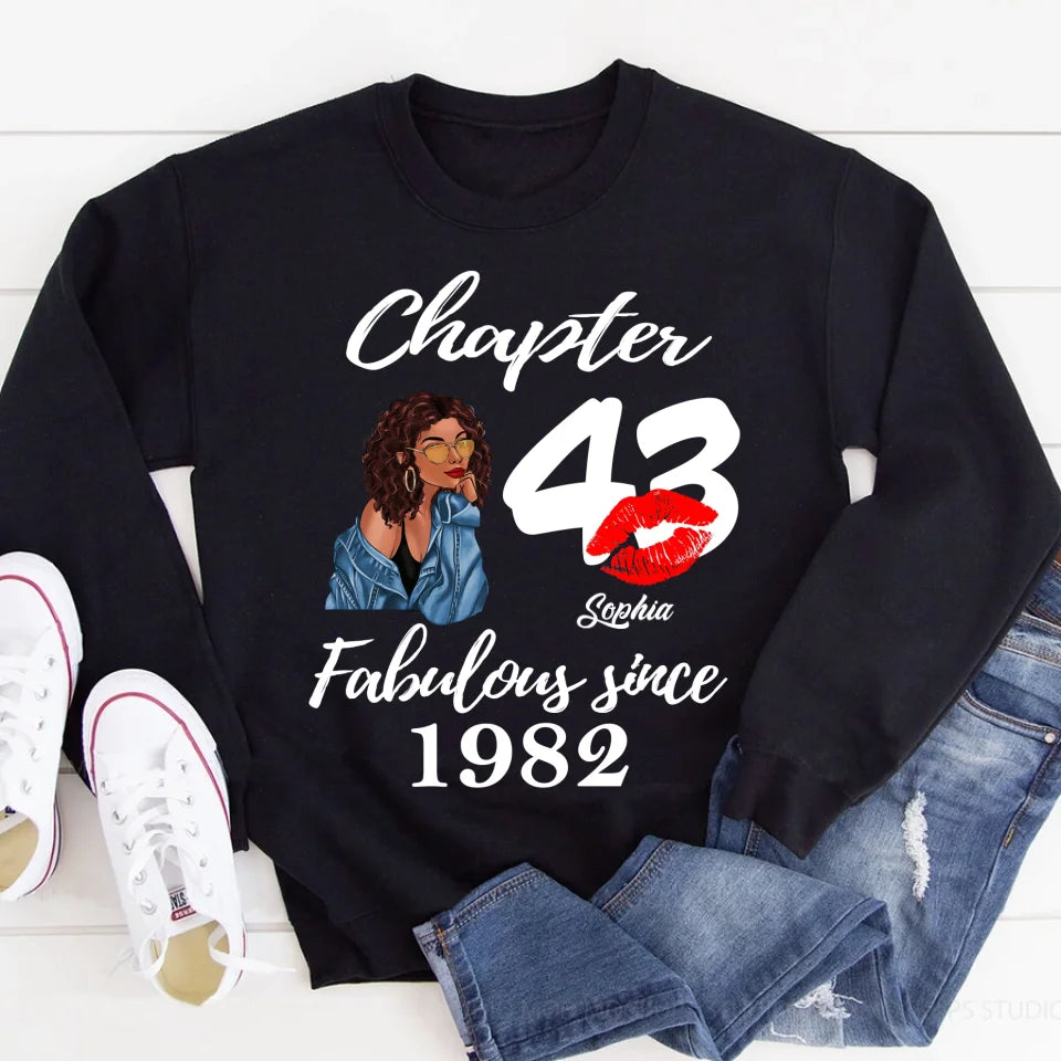 Custom Birthday Shirts, Chapter 43, Fabulous Since 1982 43rd Birthday Unique T Shirt For Woman, Her Gifts For 43 Years Old, Turning 43 Birthday Cotton Shirt