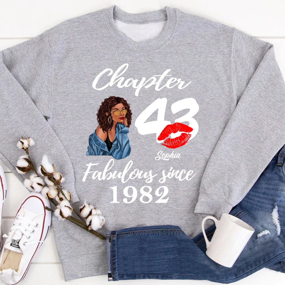 Custom Birthday Shirts, Chapter 43, Fabulous Since 1982 43rd Birthday Unique T Shirt For Woman, Her Gifts For 43 Years Old, Turning 43 Birthday Cotton Shirt