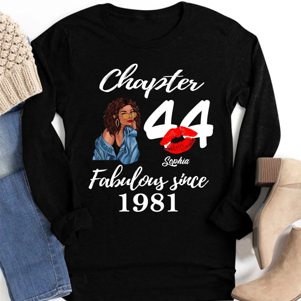 Custom Birthday Shirts, Chapter 44, Fabulous Since 1981 44th Birthday Unique T Shirt For Woman, Her Gifts For 44 Years Old, Turning 44 Birthday Cotton Shirt