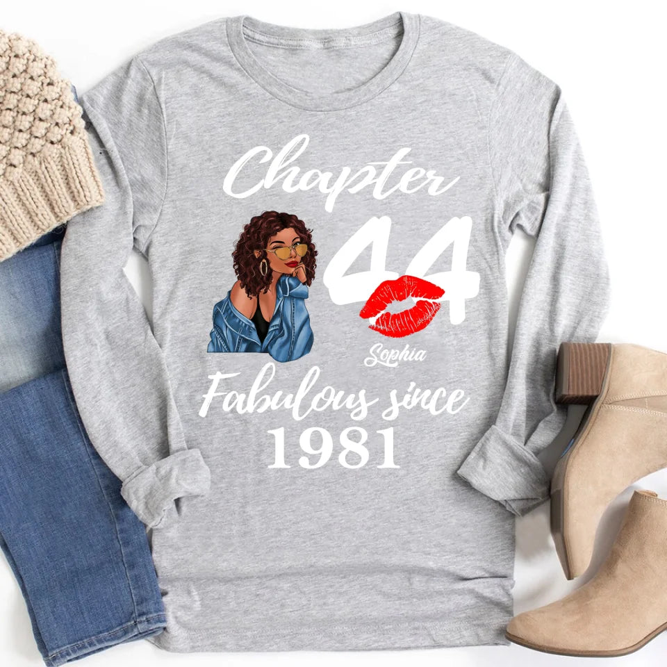 Custom Birthday Shirts, Chapter 44, Fabulous Since 1981 44th Birthday Unique T Shirt For Woman, Her Gifts For 44 Years Old, Turning 44 Birthday Cotton Shirt