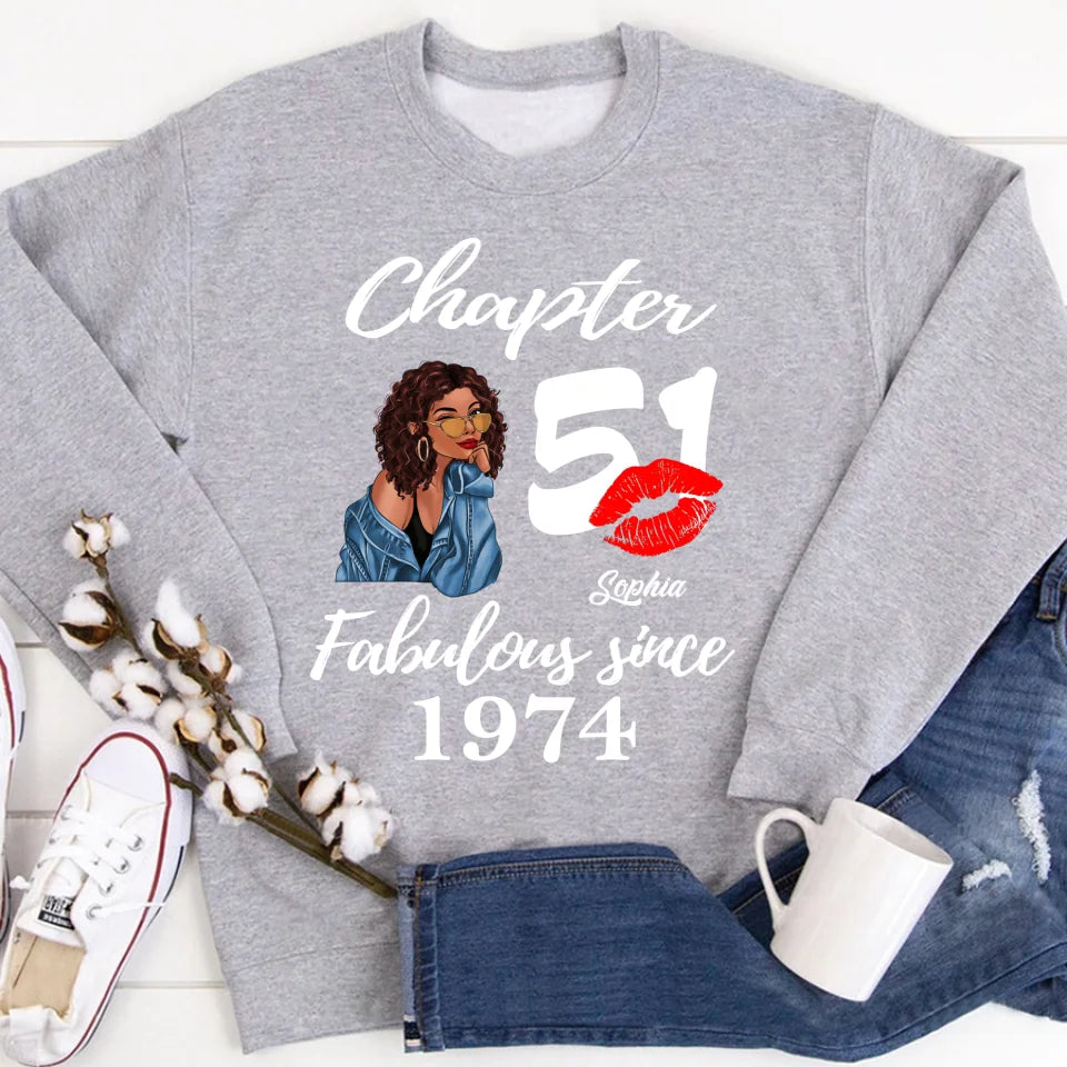 Custom Birthday Shirts, Chapter 51, Fabulous Since 1974 51st Birthday Unique T Shirt For Woman, Her Gifts For 51 Years Old, Turning 51 Birthday Cotton Shirt