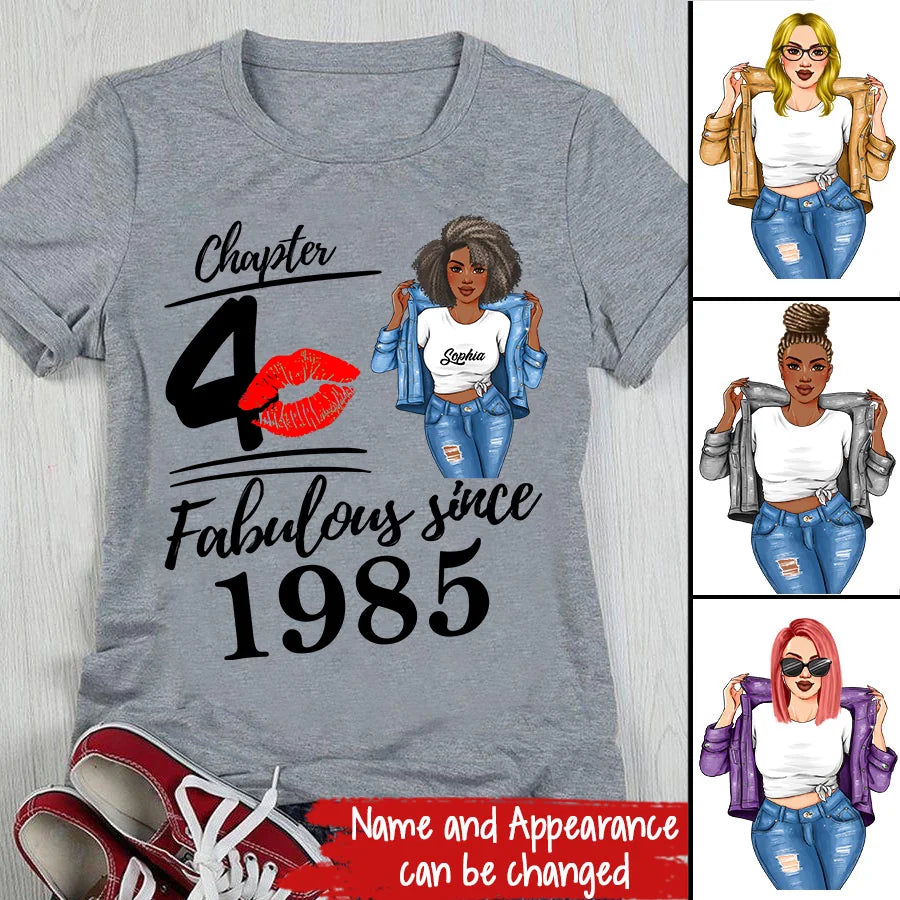 Chapter 40, Fabulous Since 1985 40th Birthday Unique T Shirt For Woman, Custom Birthday Shirt, Her Gifts For 40 Years Old , Turning 40 Birthday Cotton Shirt