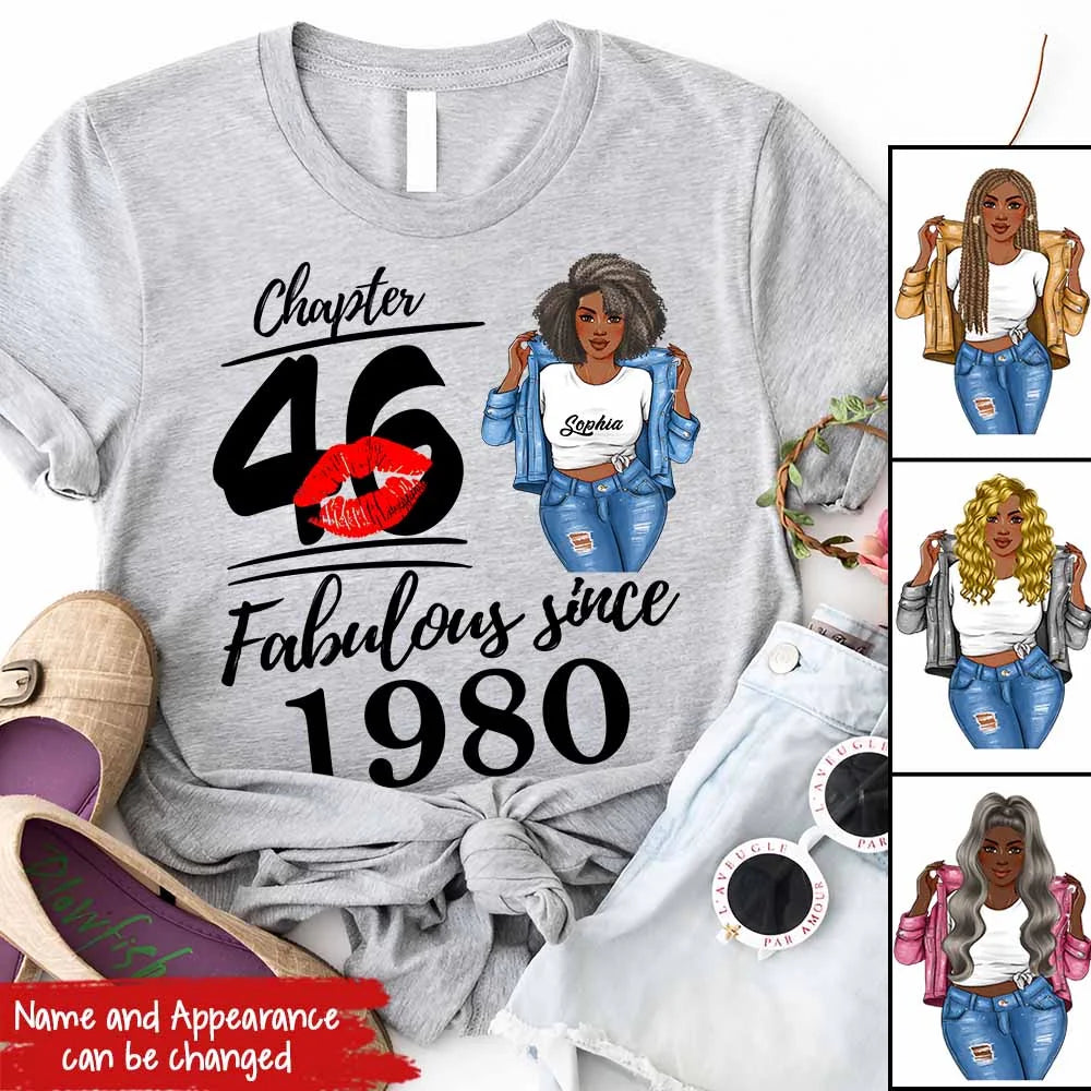 Chapter 46, Fabulous Since 1980 46th Birthday Unique T Shirt For Woman, Custom Birthday Shirt, Her Gifts For 46 Years Old , Turning 46 Birthday Cotton Shirt