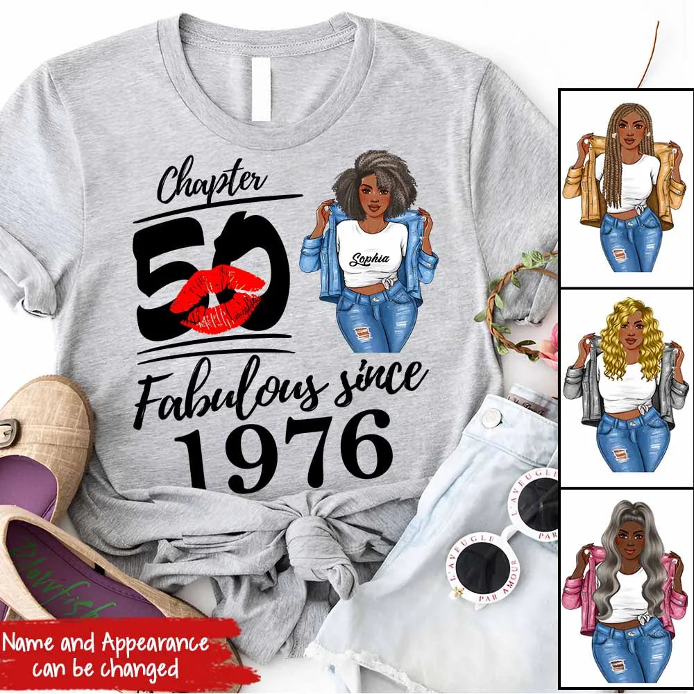 Chapter 50, Fabulous Since 1976 50th Birthday Unique T Shirt For Woman, Custom Birthday Shirt, Her Gifts For 50 Years Old , Turning 50 Birthday Cotton Shirt