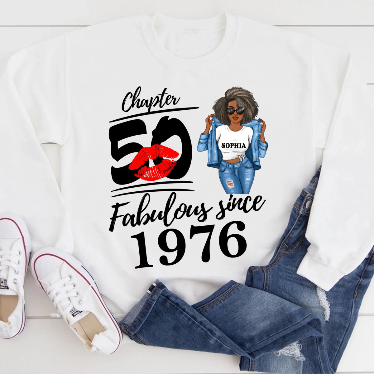 Chapter 50, Fabulous Since 1976 50th Birthday Unique T Shirt For Woman, Custom Birthday Shirt, Her Gifts For 50 Years Old , Turning 50 Birthday Cotton Shirt