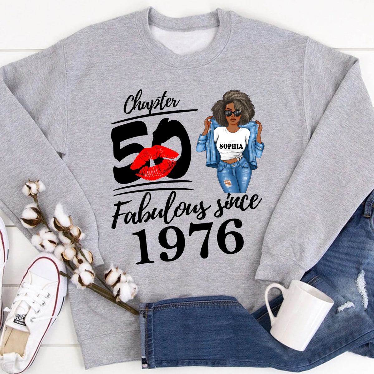 Chapter 50, Fabulous Since 1976 50th Birthday Unique T Shirt For Woman, Custom Birthday Shirt, Her Gifts For 50 Years Old , Turning 50 Birthday Cotton Shirt