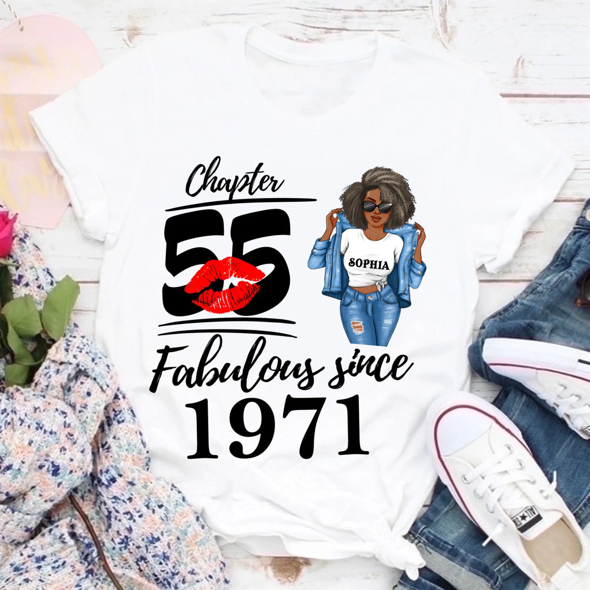 Chapter 55, Fabulous Since 1971 55th Birthday Unique T Shirt For Woman, Custom Birthday Shirt, Her Gifts For 55 Years Old , Turning 55 Birthday Cotton Shirt