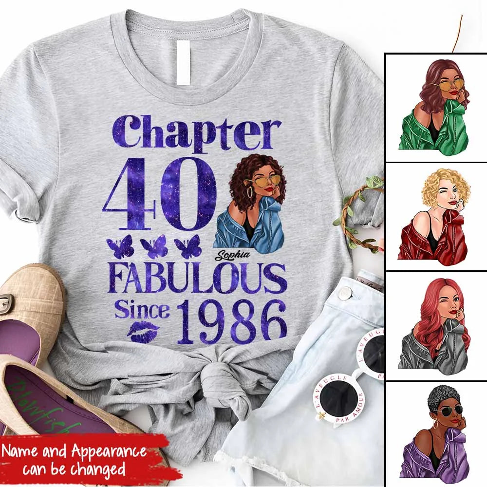 Chapter 40, Fabulous Since 1986 40th Birthday Unique T Shirt For Woman, Custom Birthday Shirt, Her Gifts For 40 Years Old , Turning 40 Birthday Cotton Shirt