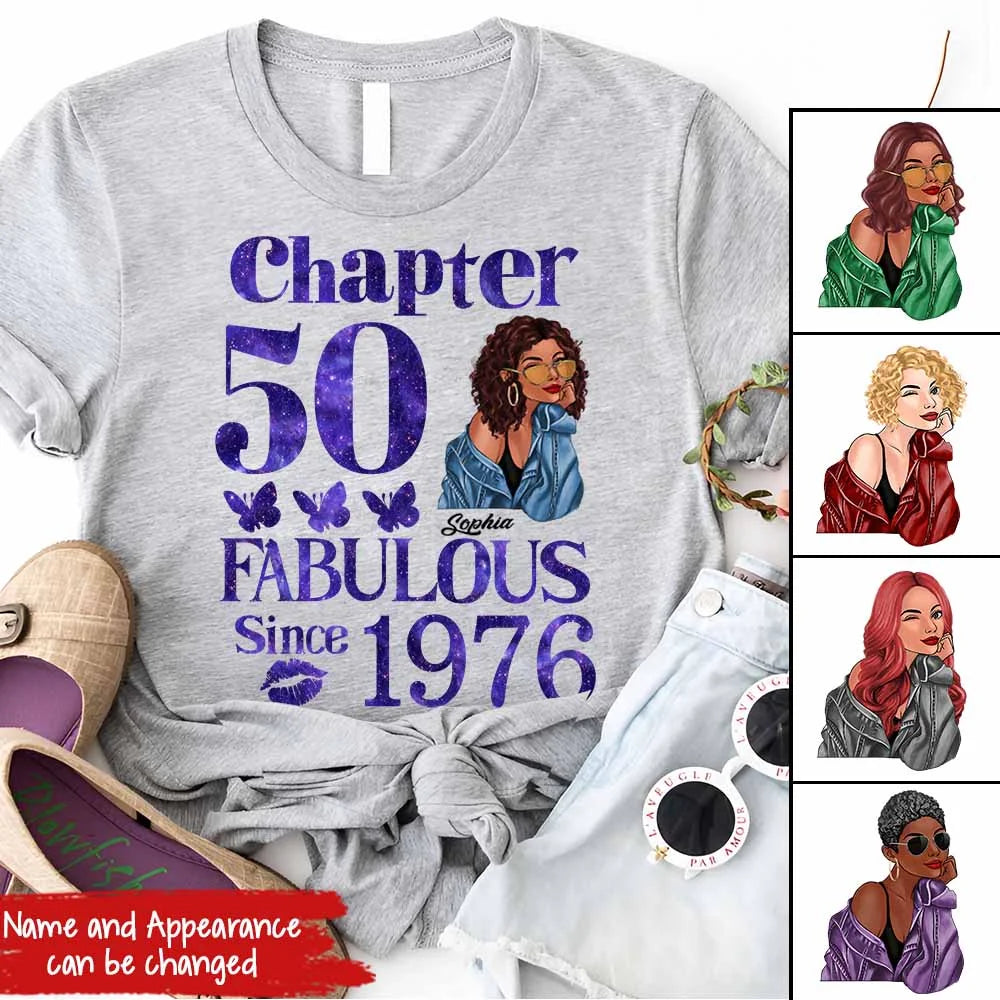 Chapter 50, Fabulous Since 1976 50th Birthday Unique T Shirt For Woman, Custom Birthday Shirt, Her Gifts For 50 Years Old , Turning 50 Birthday Cotton Shirt