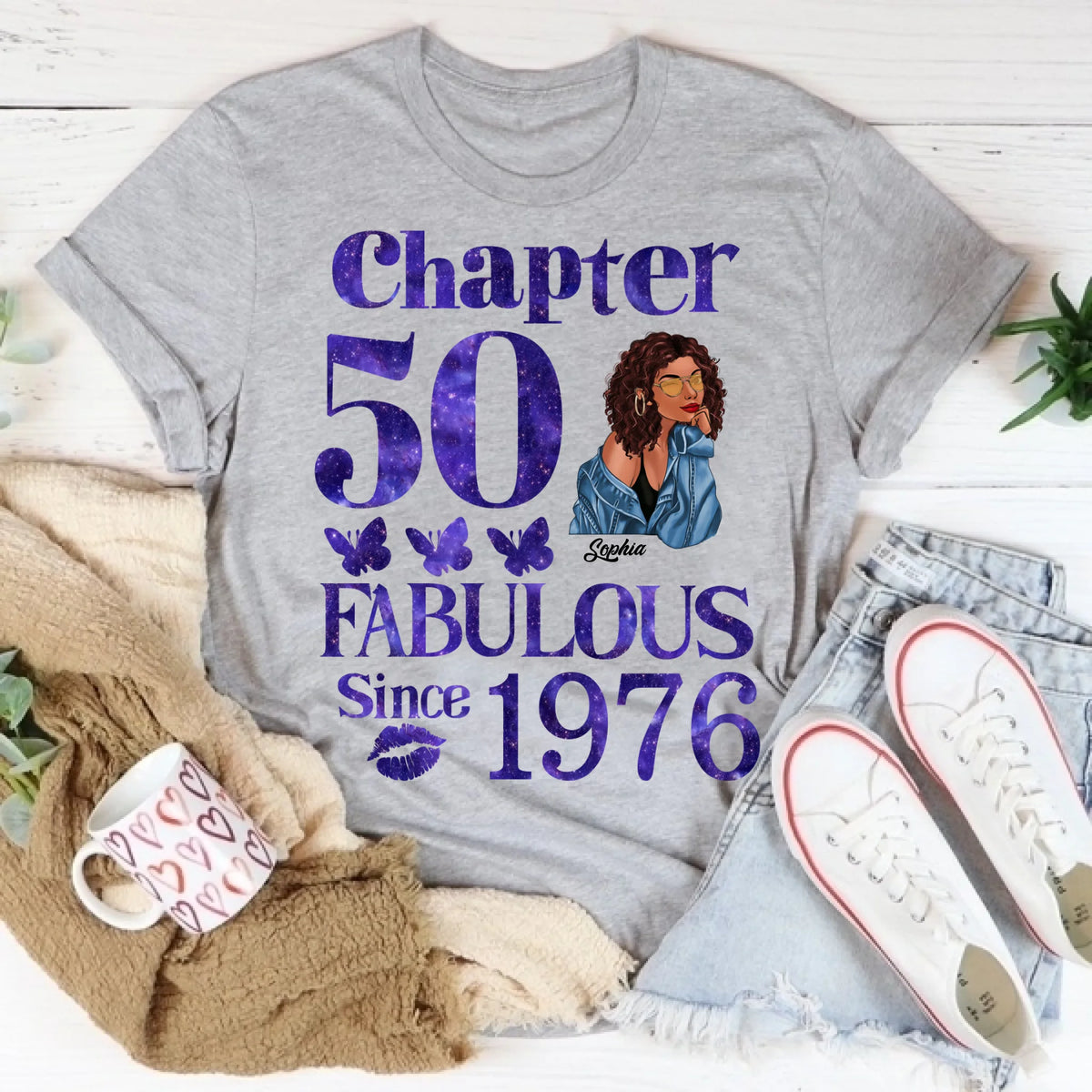 Chapter 50, Fabulous Since 1976 50th Birthday Unique T Shirt For Woman, Custom Birthday Shirt, Her Gifts For 50 Years Old , Turning 50 Birthday Cotton Shirt