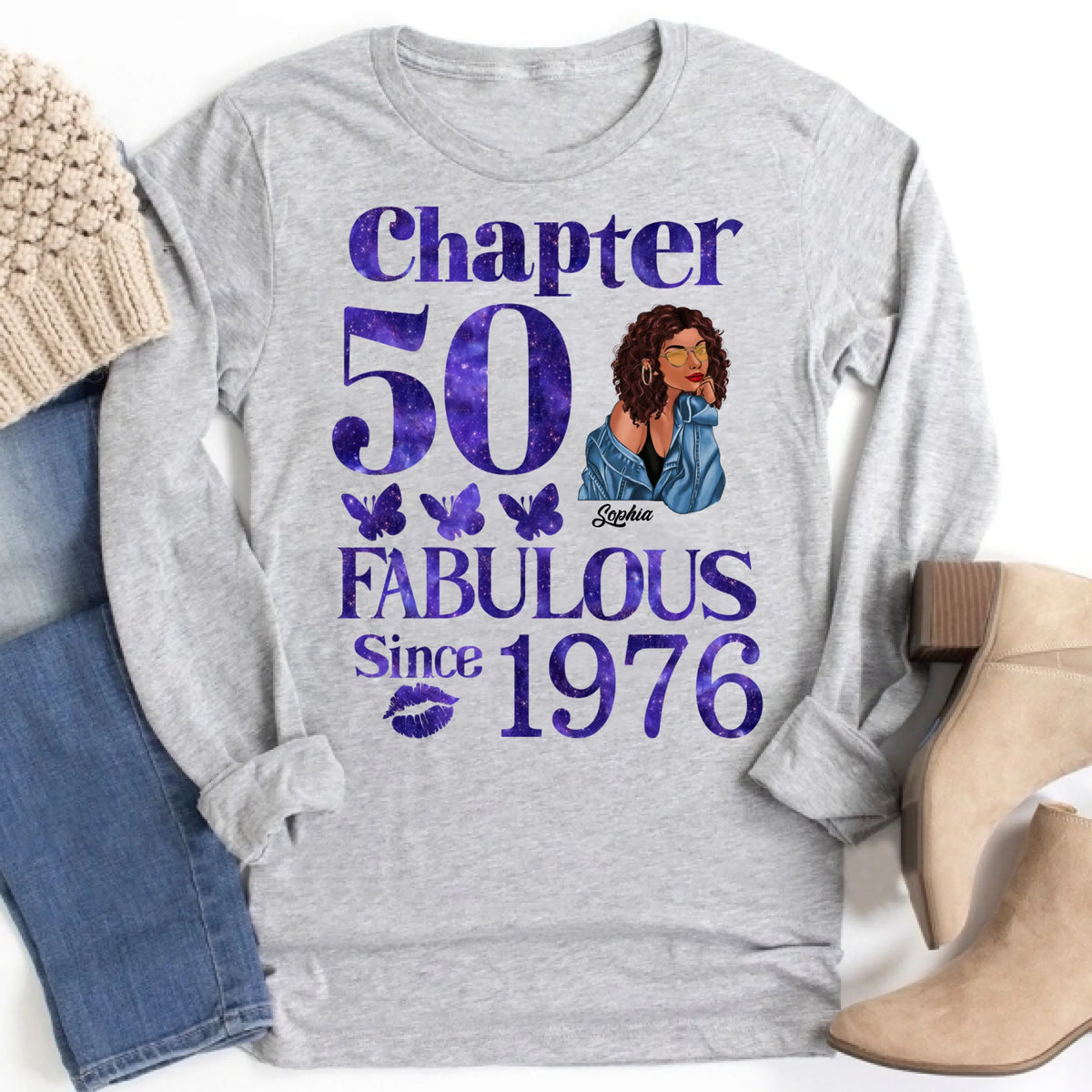 Chapter 50, Fabulous Since 1976 50th Birthday Unique T Shirt For Woman, Custom Birthday Shirt, Her Gifts For 50 Years Old , Turning 50 Birthday Cotton Shirt