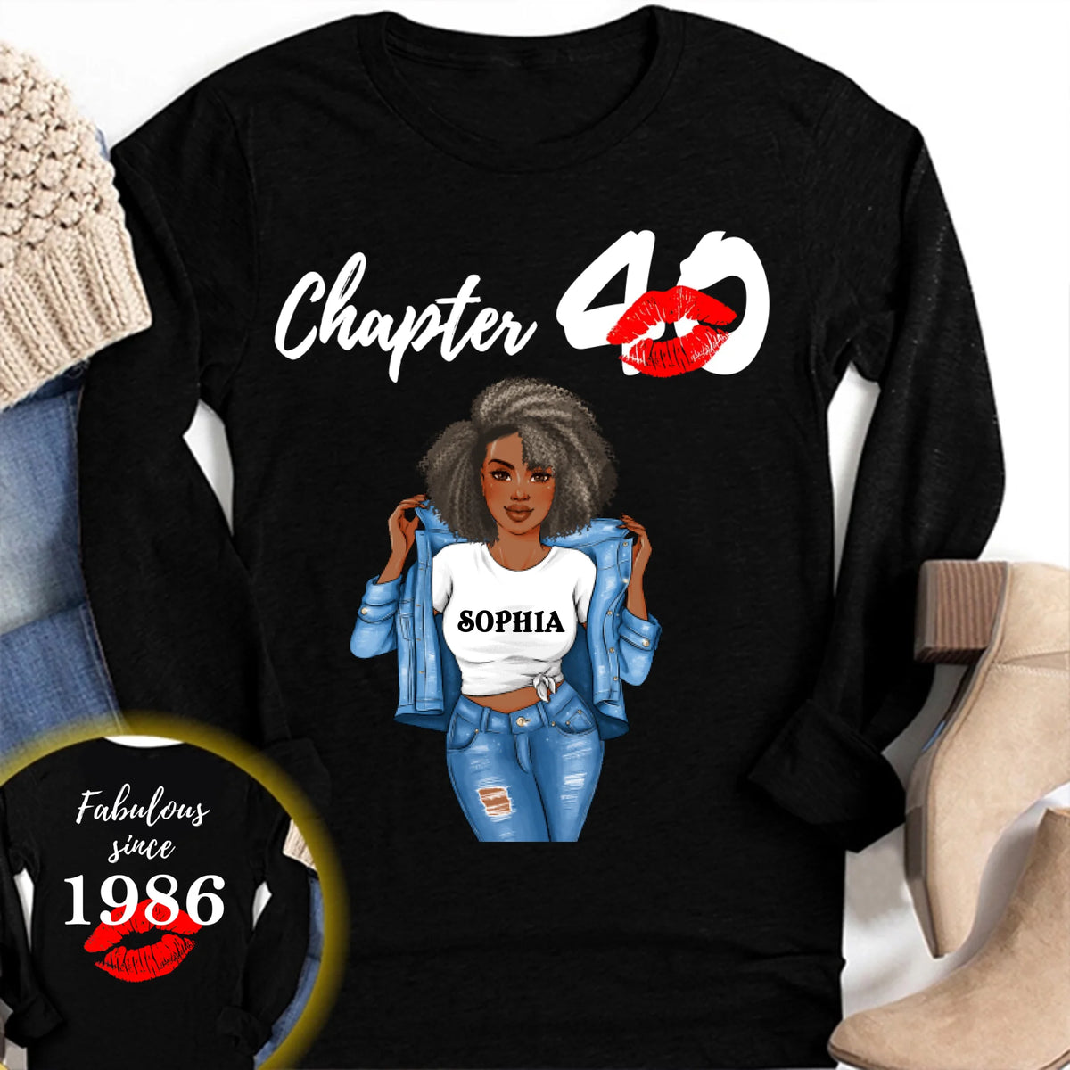 Personalized Birthday T Shirt, Chapter 40, Fabulous Since 1986 40th Birthday Unique T Shirt For Woman, Her Gifts For 40 Years Old, Turning 40 Birthday Cotton Shirt