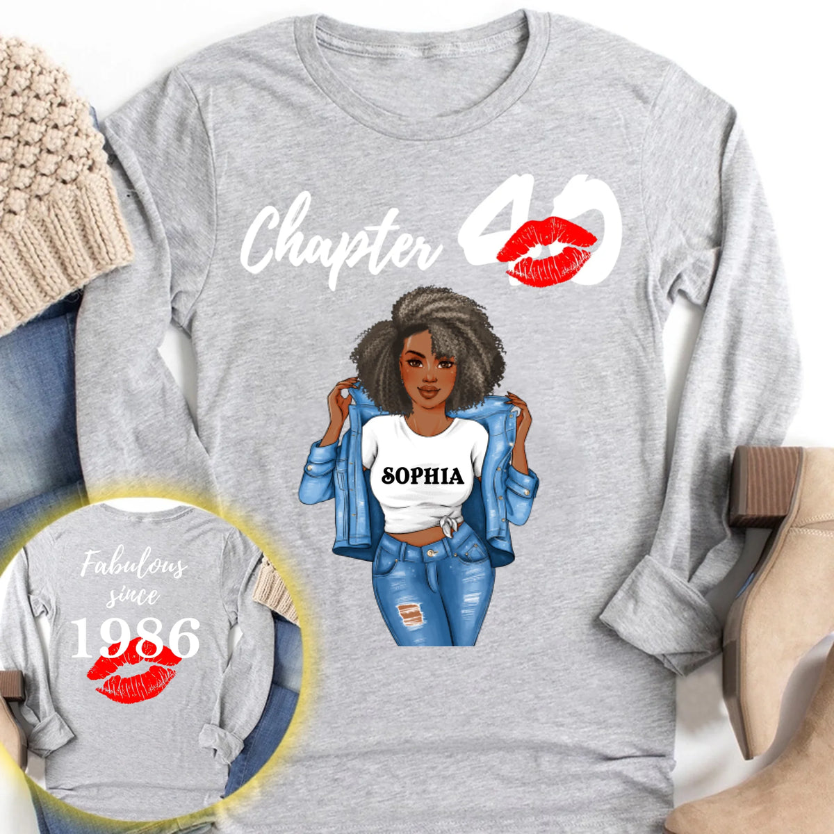 Personalized Birthday T Shirt, Chapter 40, Fabulous Since 1986 40th Birthday Unique T Shirt For Woman, Her Gifts For 40 Years Old, Turning 40 Birthday Cotton Shirt