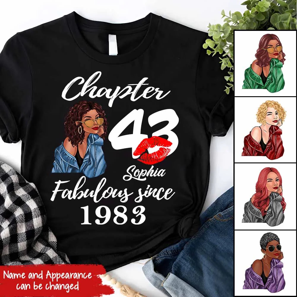 Custom Birthday Shirts, Chapter 43, Fabulous Since 1983 43rd Birthday Unique T Shirt For Woman, Her Gifts For 43 Years Old, Turning 43 Birthday Cotton Shirt